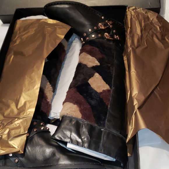 Ivy Kirzhner New Luxe TALL Hidden Wedge Stud Leather & Shearling Boot BLACK πHP - Picture 12 of 17